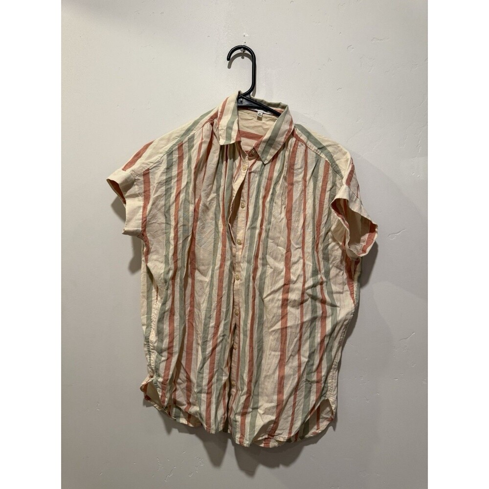 Madewell Striped Short-Sleeve Button-Up Shirt in Cream, Rust & Sage
